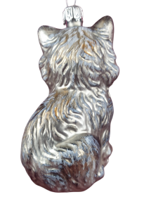 Süße graue Katze, ca. 10cm hoch, Christbaumschmuck aus Glas, mundgeblasen und handbemalt
