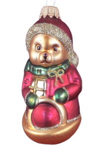 süßer weihnachtlicher Teddybär, ca. 9cm hoch, Christbaumschmuck aus Glas, mundgeblasen und handbemal_3