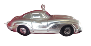 Cooler Sportwagen Coupe in Silber, ähnlich SLK, Christbaumschmuck aus Glas