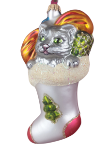 süße Katze im Geschenkestrumpf, ca. 15cm hoch, Christbaumschmuck aus Glas, mundgeblasen und handbema_3