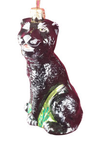 Schwarzer Panther, ca. 17 cm hoch, Christbaumschmuck aus Glas, mundgeblasen und handbemalt