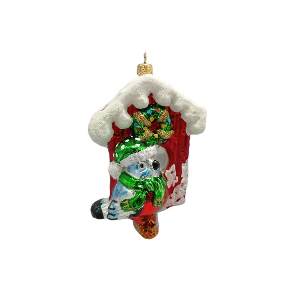 Bezaubernder Vogel am Vogelhaus 13 cm hoch, Christbaumschmuck Lauscha mundgeblasen und handbemalt