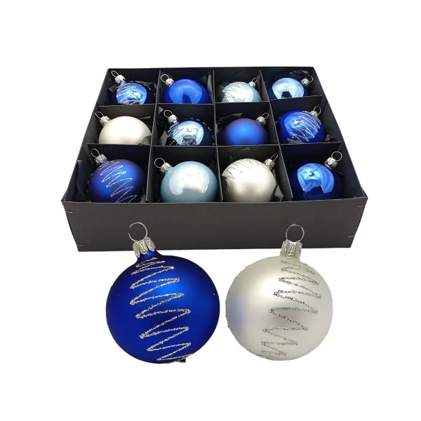 Blau Weiß Mix Christbaumschmuck 6 cm Set12 teilig Christbaumschmuck Lauscha mundgeblasen