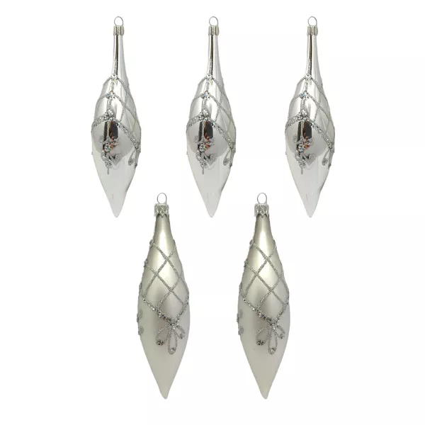 Exclusive high quality set of 5 Christmas tree decorations olives in silver hand-painted 15cm