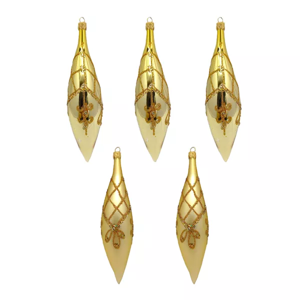 Exklusiv hochwertiges 5er Christbaumschmuck Set Oliven in Gold wunderschön Handbemalt 15cm Lauscha