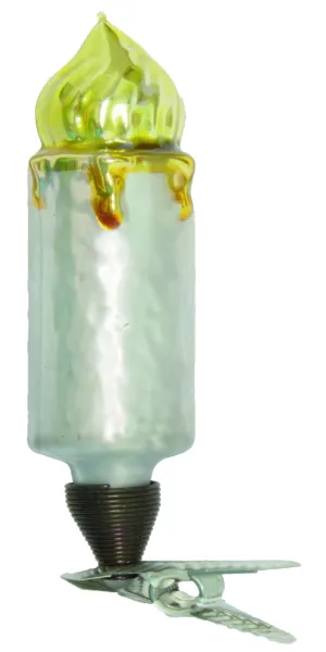 Exklusive Kerze 8 cm auf einem nostalgischen Zwicker, Weihnachtsbaumschmuck aus Glas