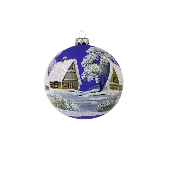 Exklusive schöne Christbaumkugel aus Glas in blau mit schöner Winterlandschaft ,12 cm Durchmesser, t_3-640