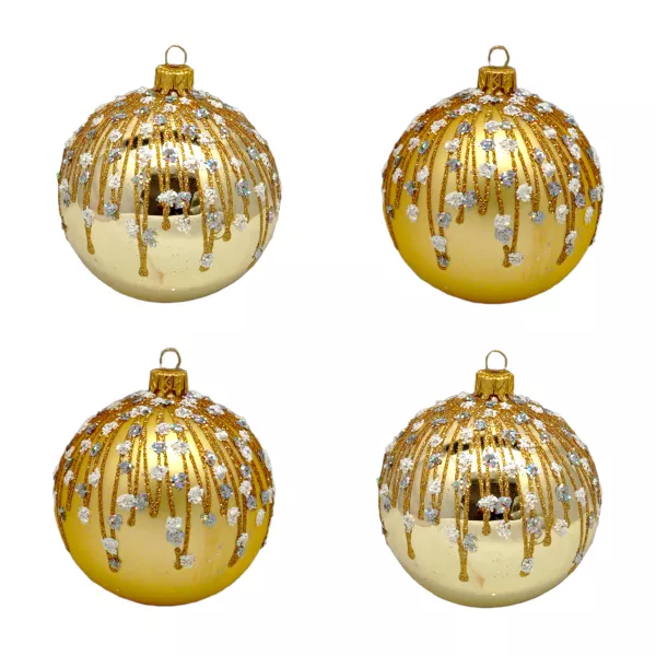 Exklusives 4er Christbaumschmuck Set gold matt und glänzend in 10 cm, mit schönen Schneeflocken