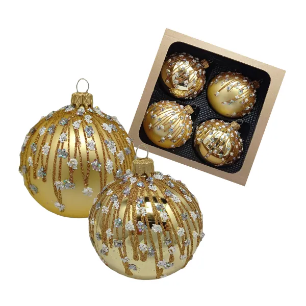 Exklusives 4er Christbaumschmuck Set gold matt und glänzend in 8 cm, mit wunderschönen Schneeflocken