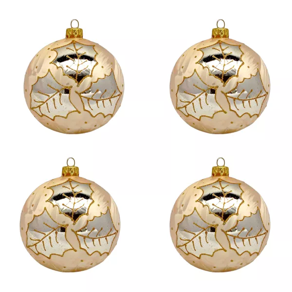 Exklusives 4er Christbaumschmuck Set in bordeaux glänzend und Eislack gold bemalt 10cm, mundgeblasen_3-556