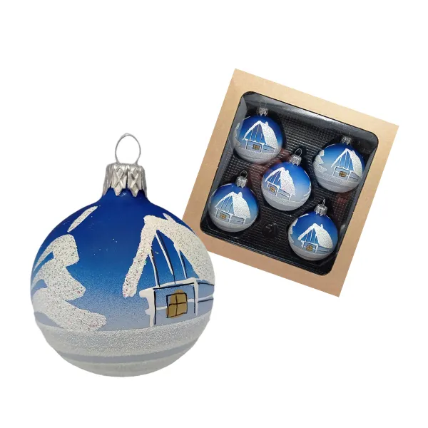 Exklusives 5er Christbaumschmuck Set blau-silber in 6cm, mit wunderschöner Winterlandschaft bemalt ,