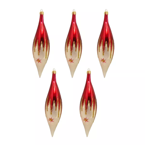 Exklusives 4er Christbaumschmuck Set in bordeaux glänzend und Eislack gold bemalt 10cm, mundgeblasen_3-530