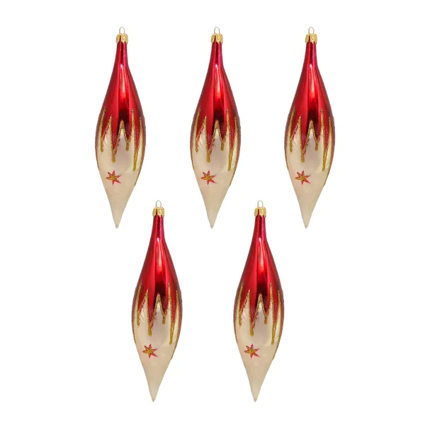 Exklusives 5er Christbaumschmuck Set Oliven in bordeaux glänzend und Eislack gold bemalt 17cm, mundg