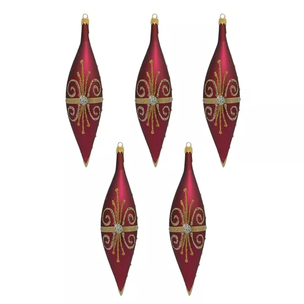 Exklusives 5er Christbaumschmuck Set Oliven in bordeaux Rot und gold bemalt 17cm, mundgeblasen Lauscha