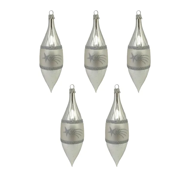 Exklusives 5er Christbaumschmuck Set Oliven silber matt und glänzend in 17cm mit Sternschnuppe