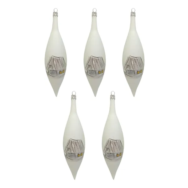 Exclusive set of 5 white olive Christmas tree decorations in 17 cm with romantic winter landscape