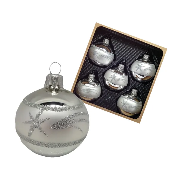 Exclusive set of 5 silver matt and shiny Christmas tree decorations in 6 cm with a beautiful shooting star