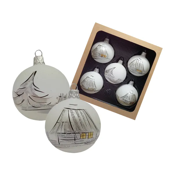 Exklusives 5er Christbaumschmuck Set weiß in 6cm, mit wunderschöner Winterlandschaft bemalt