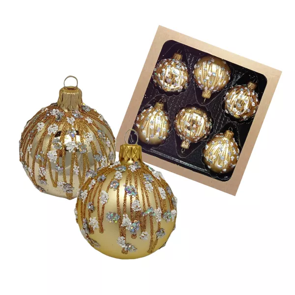 Exklusives 6er Christbaumschmuck Set gold matt und glänzend in 6 cm, mit wunderschönen Schneeflocken