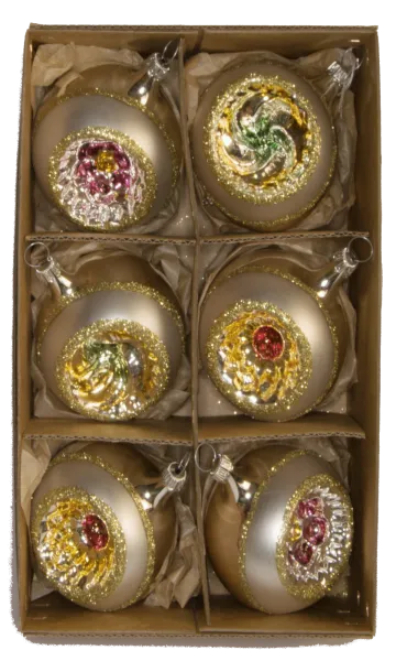 Exklusives 6er Set Reflexkugeln 6cm bunt weißer Rand, nostalgischer Christbaumschmuck