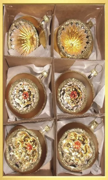 Exklusives 6er Set Reflexkugeln 6cm Gold, nostalgischer Christbaumschmuck aus eigener Herstellung