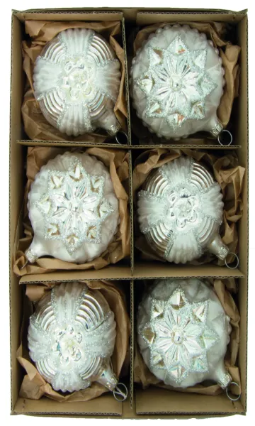 Exclusive set of 6 Christmas baubles ornaments in ice lacquer silver 6cm, nostalgic Christmas tree decorations