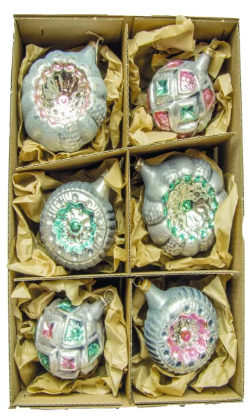 Exklusives 6er Set Weihnachtskugeln Ornamente in rosa blau 6cm, nostalgischer Christbaumschmuck