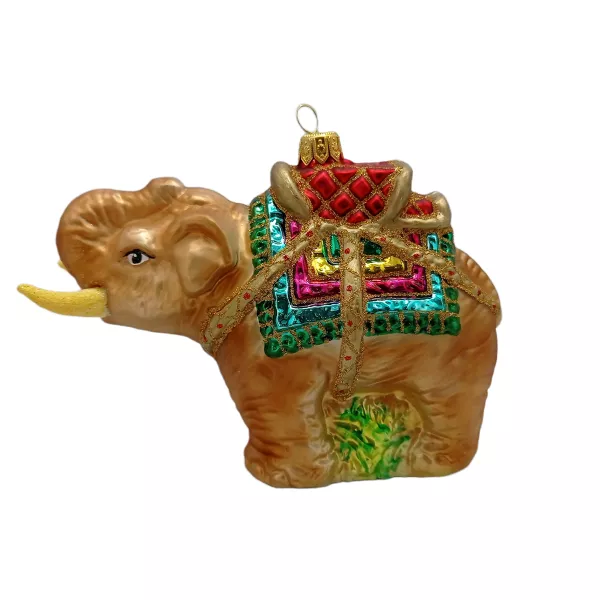 Festlich geschmückter Elefant 11 cm hoch, Christbaumschmuck Lauscha mundgeblasen und handbemalt