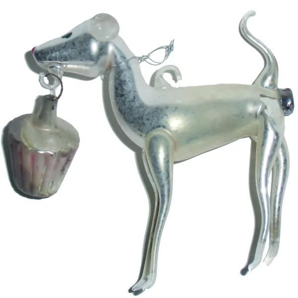 Freigeformter Hund groß mit Körbchen 10 cm , nostalgischer Christbaumschmuck