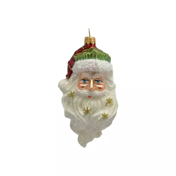Fröhlich schauende Weihnachtsmann-Büste 15 cm hoch, Christbaumschmuck Lauscha mundgeblasen und handbemalt