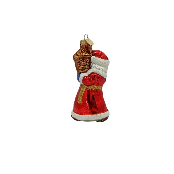 Weihnachtsmann Santa mit Uhr 11cm hoch, Christbaumschmuck Lauscha mundgeblasen handbemalt aus Glas