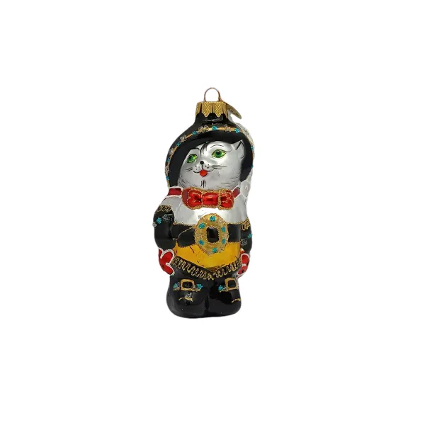 gestiefelter Kater bunt 11cm hoch, Christbaumschmuck Lauscha mundgeblasen handbemalt aus Glas