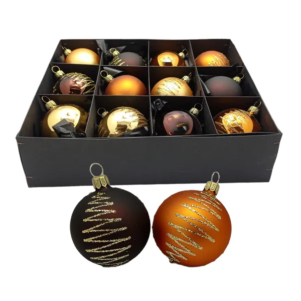 Gold-Braun Mix Christbaumschmuck 8 cm Set12 teilig Christbaumschmuck Lauscha mundgeblasen