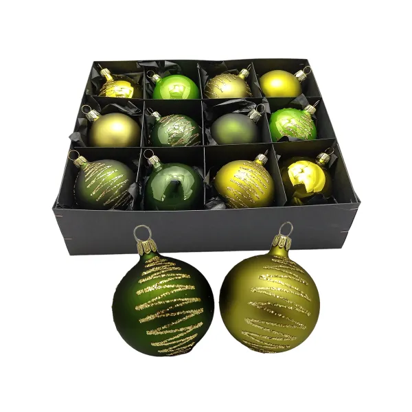 Grün Olivgrün Mix Christbaumschmuck 6 cm Set12 teilig Christbaumschmuck Lauscha mundgeblasen