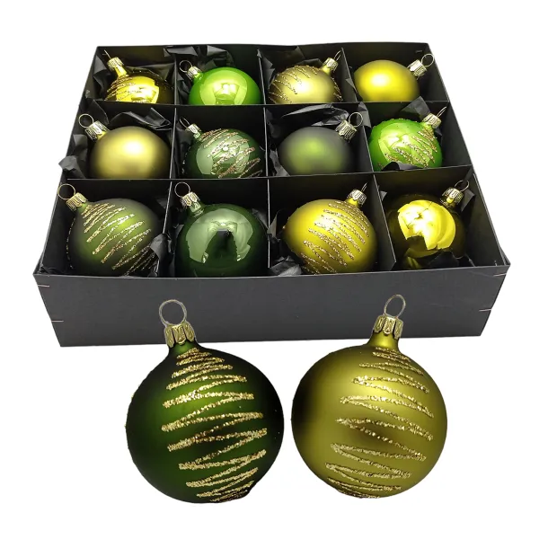 Grün Olivgrün Mix Christbaumschmuck 8 cm Set12 teilig Christbaumschmuck Lauscha mundgeblasen