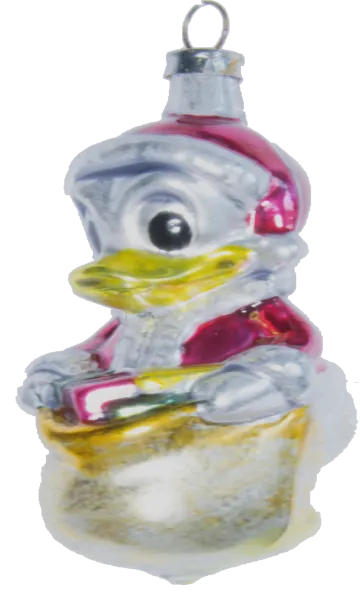 lustige kleine Ente im Geschenkesack vom Weihnachtsmann, Weihnachtsbaumschmuck aus Glas, nostalgie