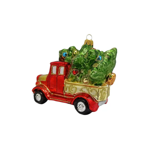 Nostalgischer Weihnachtsbaum Lieferwagen  10 cm hoch, Christbaumschmuck Lauscha mundgeblasen und handbemalt-632