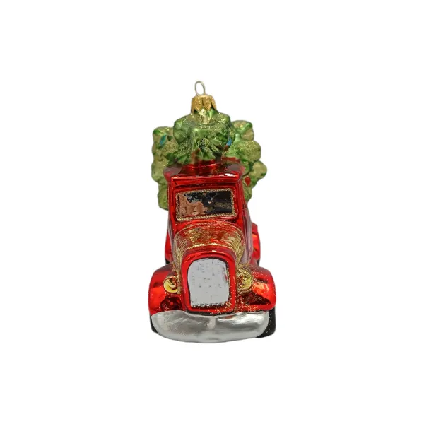 Nostalgischer Weihnachtsbaum Lieferwagen  10 cm hoch, Christbaumschmuck Lauscha mundgeblasen und handbemalt-632