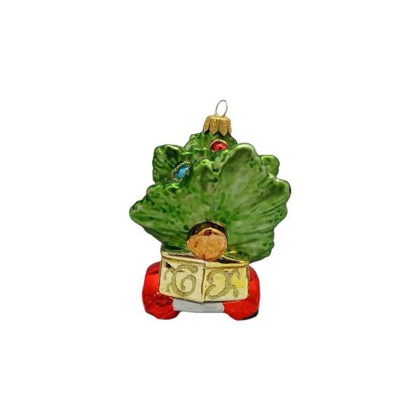 Nostalgischer Weihnachtsbaum Lieferwagen  10 cm hoch, Christbaumschmuck Lauscha mundgeblasen und handbemalt-632