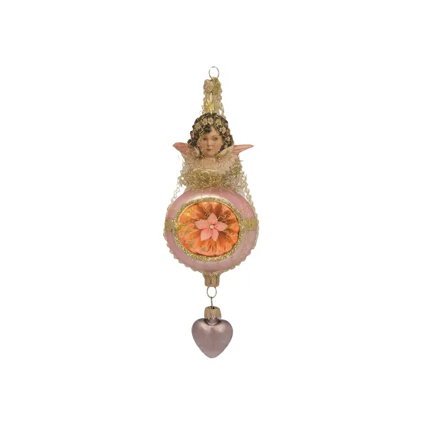 Reflektor Rosa mit Herzchen und Engelsgesicht Oblate, viktorianischer Christbaumschmuck,  Handarbeit