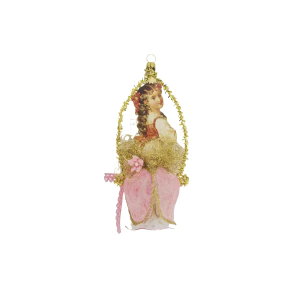 Rosa Prinzessin Blütenkleid, viktorianischer Christbaumschmuck, Handarbeit, 17cm
