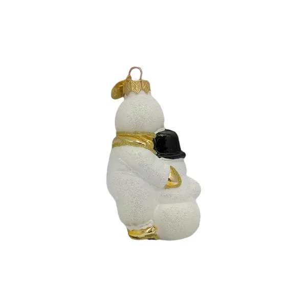 Schneemann mit Schneebaby weiß 9cm hoch, Christbaumschmuck Lauscha mundgeblasen handbemalt aus Glas