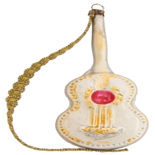 schöne Gitarre aus Glas mit echtem kleinem Band ,exklusiver Weihnachtsbaumschmuck 12 cm , nostalgie