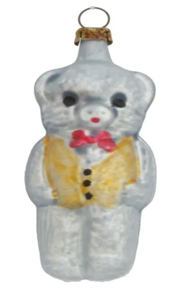 schöner kleiner Teddy Bär mit süßer goldener Weste, Weihnachtsbaumschmuck aus Glas ca 8 cm nostalgie