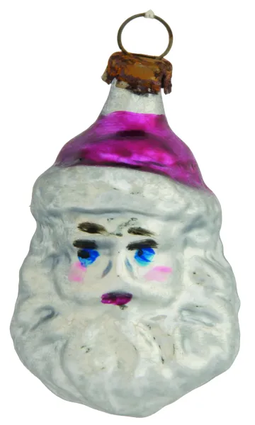 Schöner miniatur Santa Kopf aus Glas 6 cm, Weihnachtsbaumschmuck in nostalgischer Form