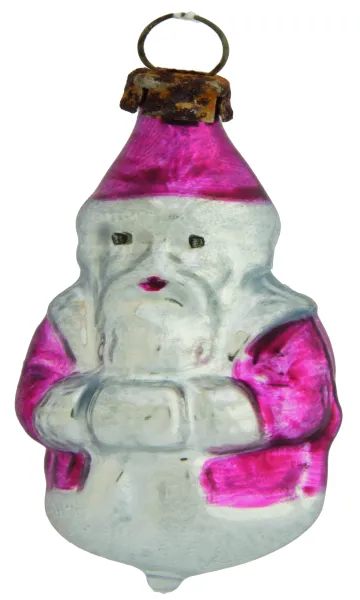 Schöner miniatur Santa, Weihnachtsmann aus Glas 6 cm, Weihnachtsbaumschmuck in nostalgischer Form
