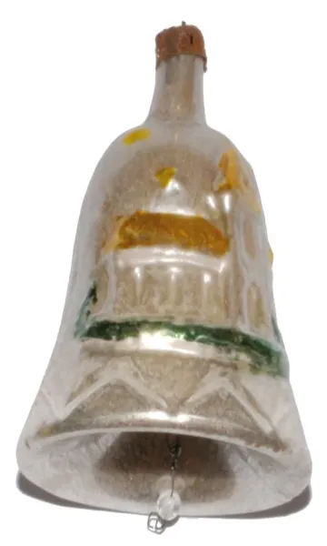 sehr schöne Glocke mit Kirche aus Glas mit schöner Ornament- Bemahlung Schneeglöcken , Weihnachtsba_3
