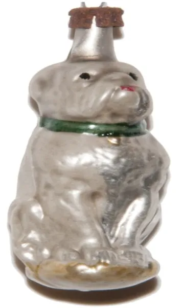 Süßer kleiner Hund mit grünem Halsband, Weihnachtsbaumschmuck aus Glas ca 6 cm, nostalgie