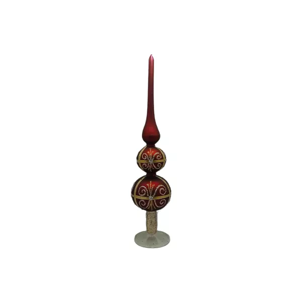 Traumhaft schöne doppelte Christbaumspitze aus Glas Bordeaux Gold Silber bemalt Lauscha