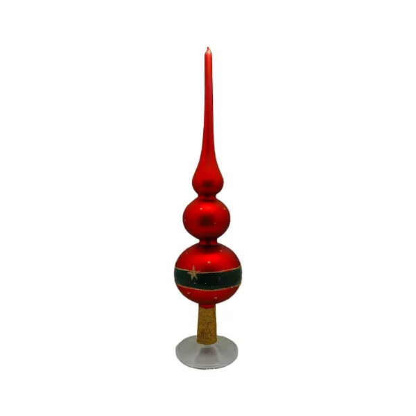 Traumhaft schöne doppelte Christbaumspitze aus Glas Rot , Grün mit Stern